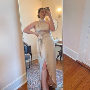 Satin gold evening gown